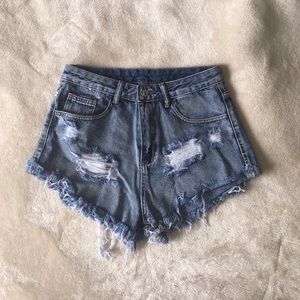 Distressed High-Waisted Denim Shorts